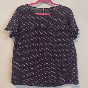 Women’s W5 Concepts Black Flutter Sleeve Blouse with Pink Details Size M
